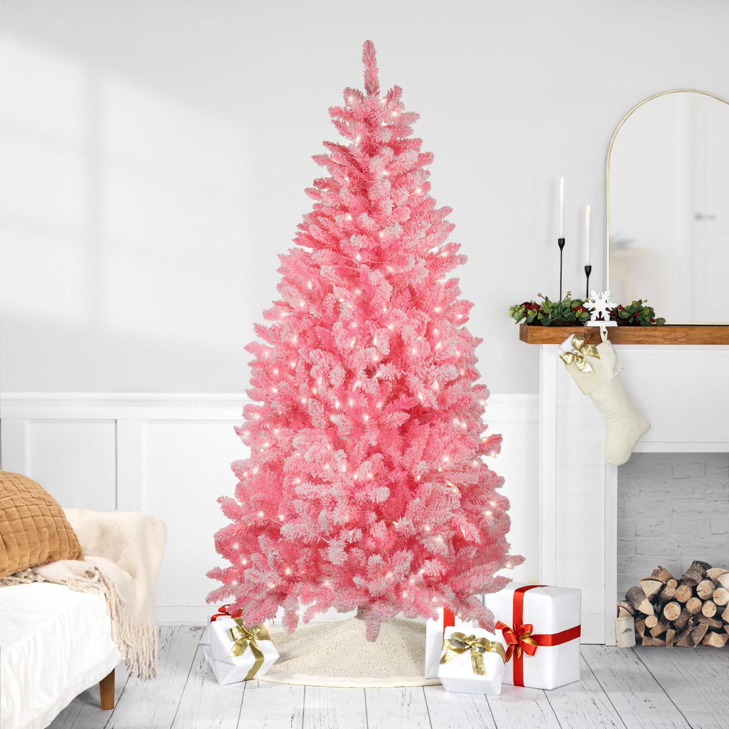 Northlight 6' Pre-Lit Slim Flocked Pink Pine Artificial Christmas Tree - Clear Lights