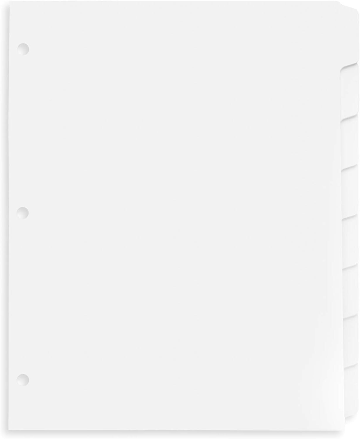 Blue Summit 3 Ring Binder Dividers with Reinforced Edge, 1/8 Cut Tabs, 96 Dividers, Letter Size, 3 Hole Punch Section Index Dividers for Binders, White, 12 Sets