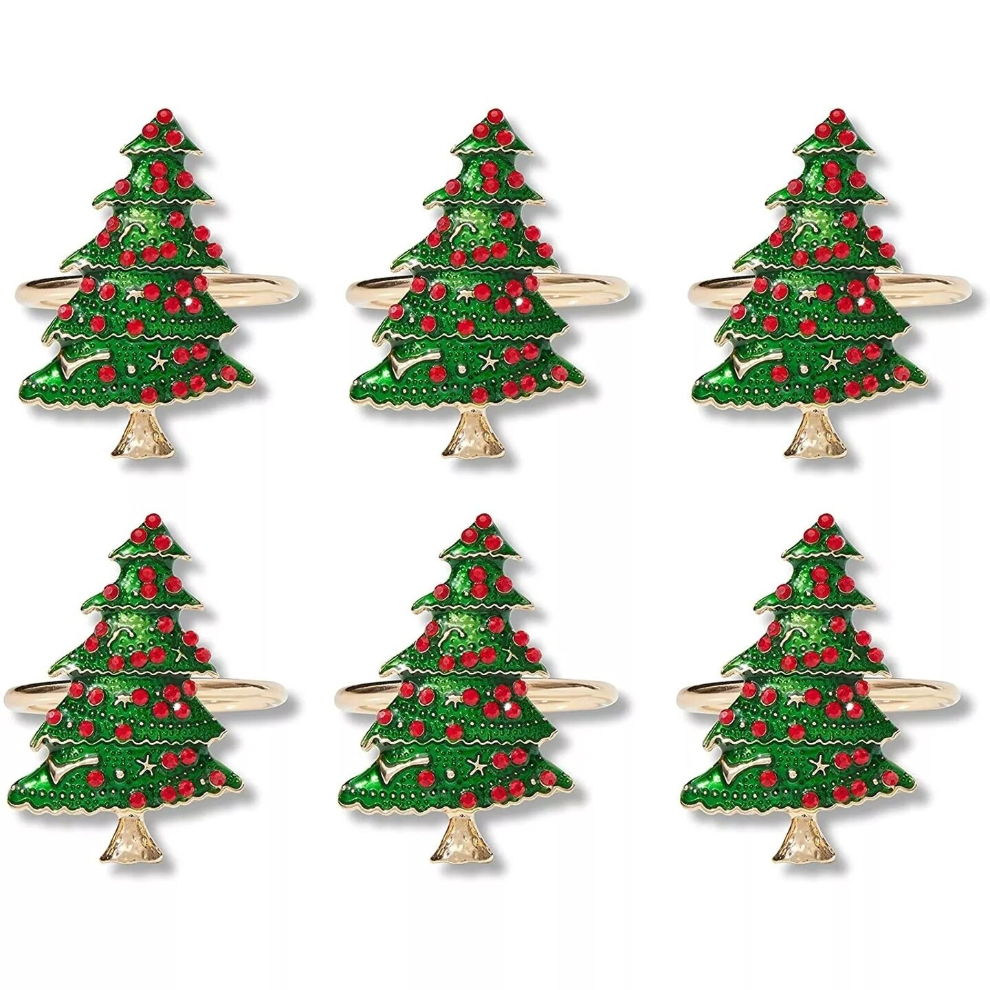 6x Christmas Tree Napkin Ring Set for Holiday Party Home Dinning Decoration 1x2&#x22;