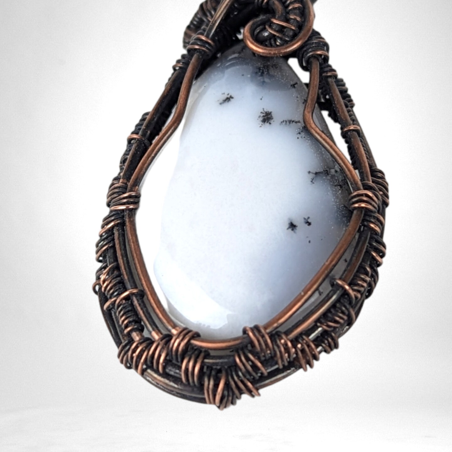 Dendritic Opal Wrapped outlet in Antiqued Copper