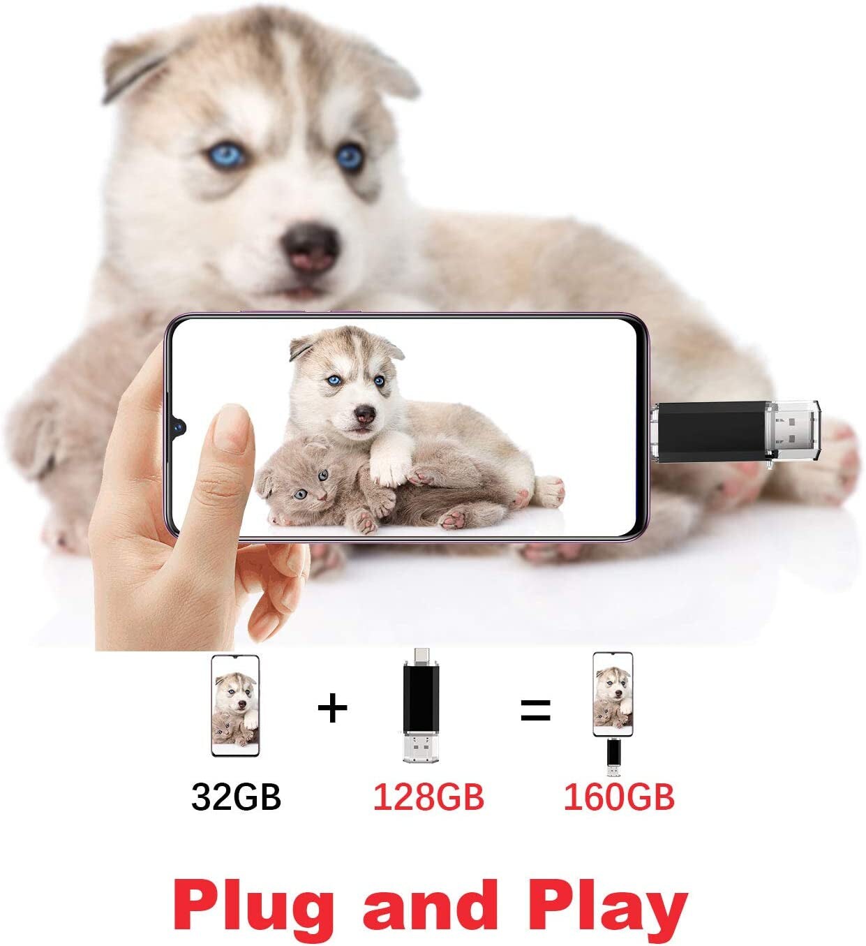 5 Pack 64GB USB C Flash Drive 2 in 1 OTG USB 3.0 + USB C Memory Stick with Keychain Dual Type C USB Thumb Drive Photo Stick Jump Drive for Android Smartphones, Computers, Macbook, Tablets, PC