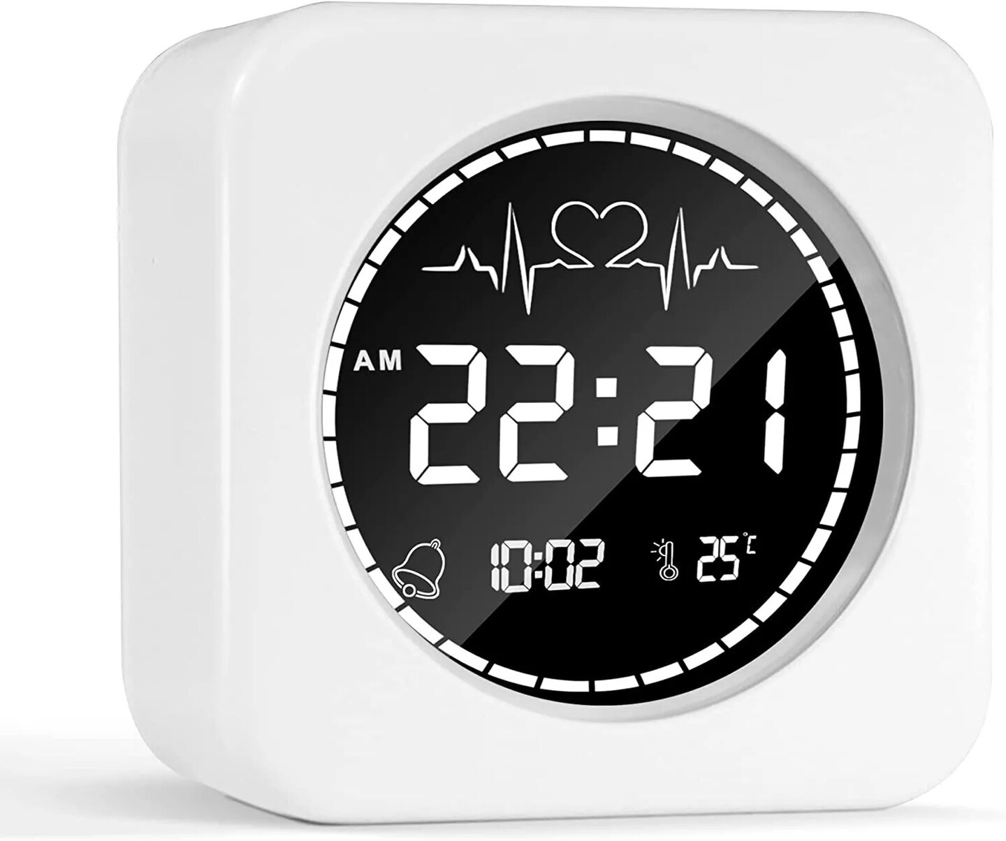 Digital Travel Alarm Bedside Clock Auto Dimmable Backlight Heartbeat