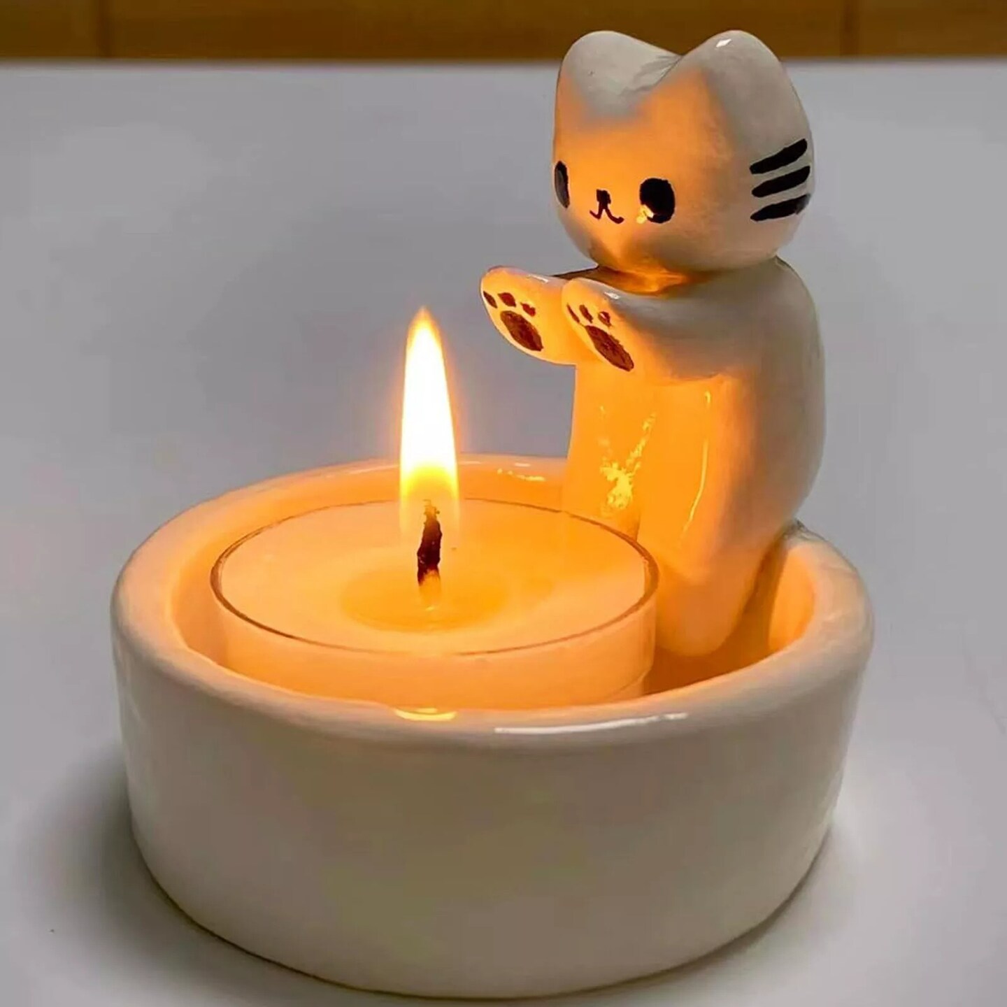 Kitten Candle Holder Warming Its Paws Cute Scented Light Holder Cute Grilled Cat