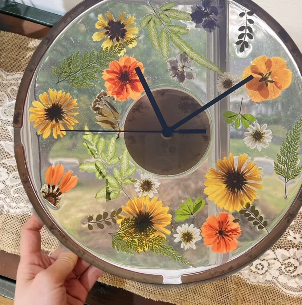 Flower Clock, Bohemian Clock, Botanical Clock, Pressed Flower