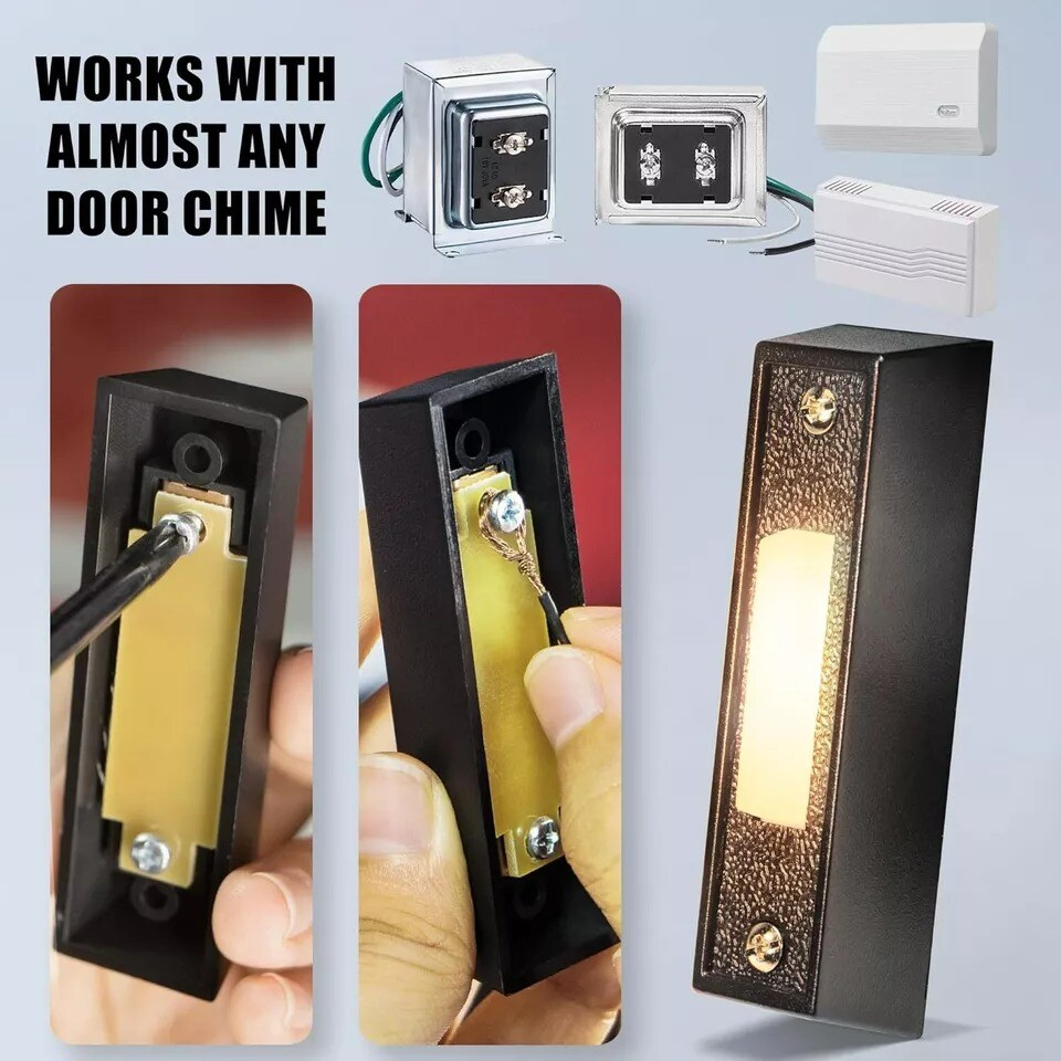 Betus LED Lighted Doorbell Button - Rectangular Wall Mounted Door Push Buttons