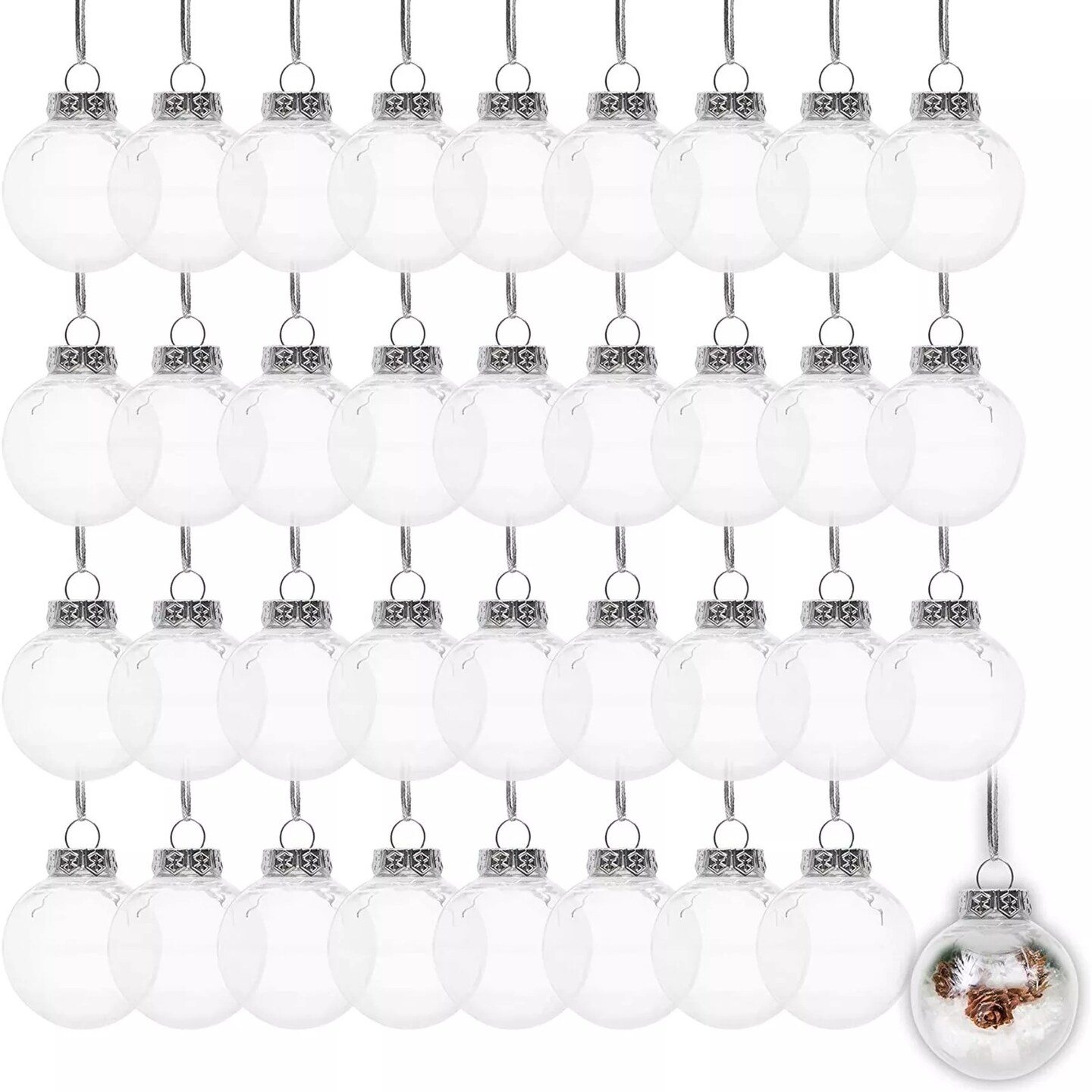 36 Pack Mini Clear Fillable Christmas Ornaments for Crafts, Holiday Decor, 2 In