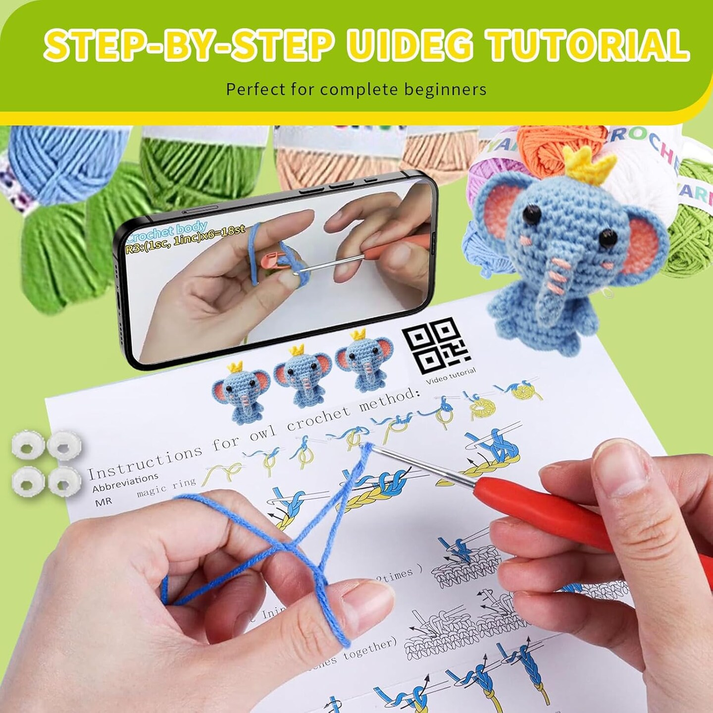 6 Pcs Crochet Kit for Beginners – DIY 2025 Animal Crochet Kits with Step-by-Step Video, Fun Craft Set for Adults & Kids, Perfect Birthday & Holiday Gift for Crochet Lovers