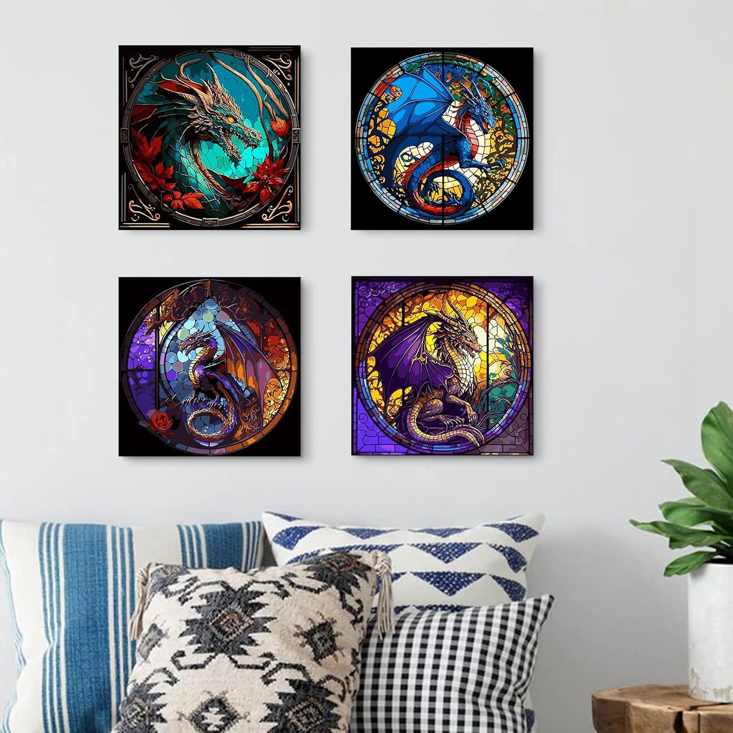 15.7x15.7inch - 4pcs Adult Paint by Number Kits(Dragon)