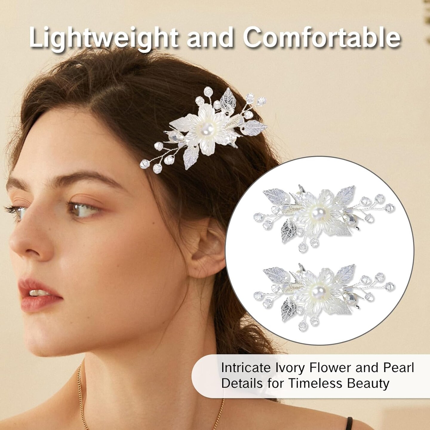 2PCS Flower Girl Hair Clips – White Magnolia Bridal Hair Accessories with Silver Vine, Elegant Floral Hair Pins for Women & Girls Wedding, Party & Special Occasions