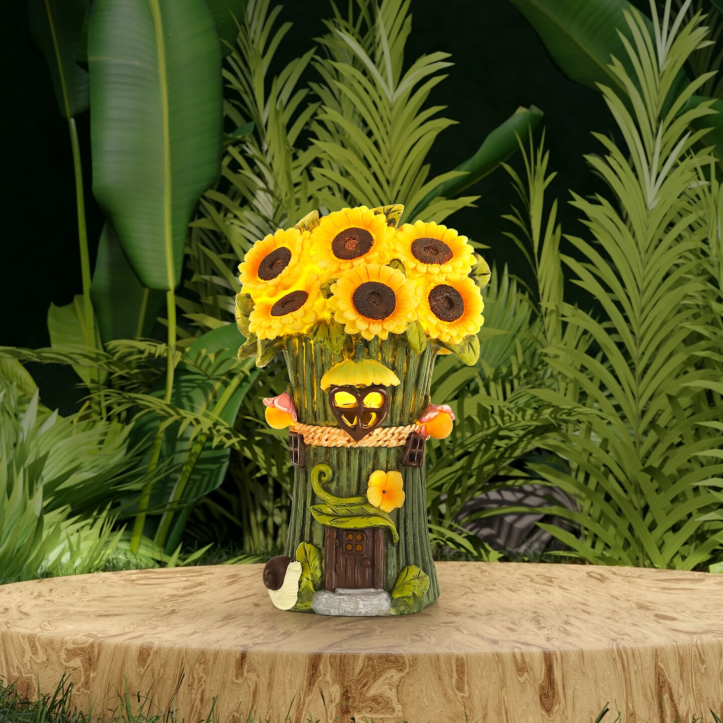 Whimsical Sunflower Treehouse Solar Light, Outdoor Garden Decor