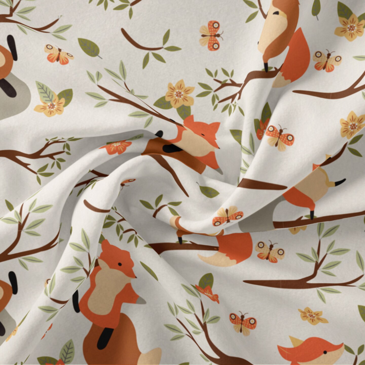DAVID TEXTILES CLIMBING FOXES CREAM FLANNEL 6 YD BOLT