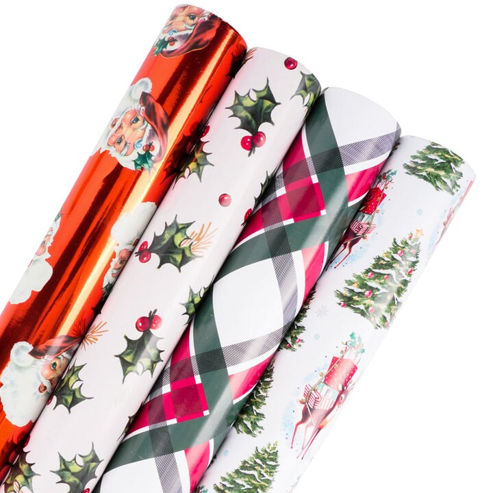 LaRibbons 30&#x22; x 10&#x27; Wrapping Paper Bundle (4-pack) | Vintage Christmas