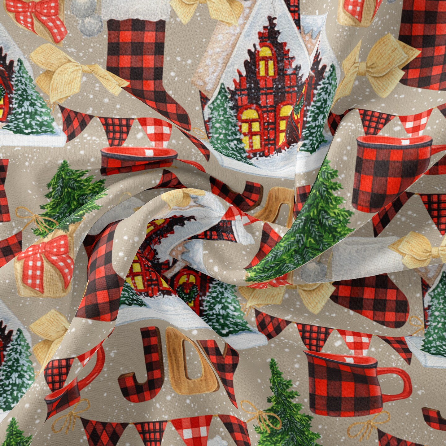 DAVID TEXTILES CHRISTMAS PLAIDS  CREAM 8 YD BOLT