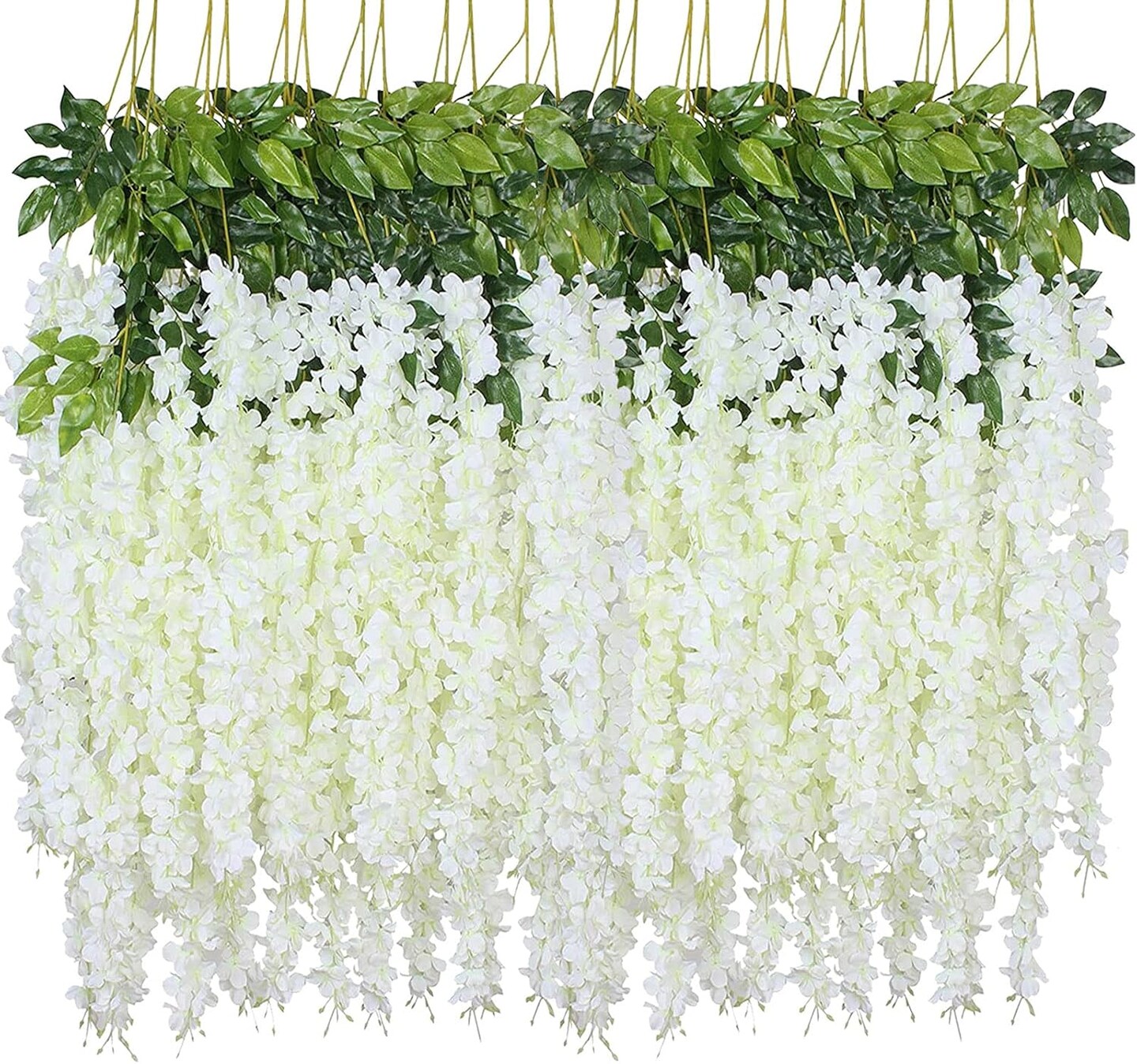 Fake Hanging Flowers - 24 Pieces 3.75 Feet/Piece Artificial Wisteria Vine Hanging Garland Decor (White-24pcs)
