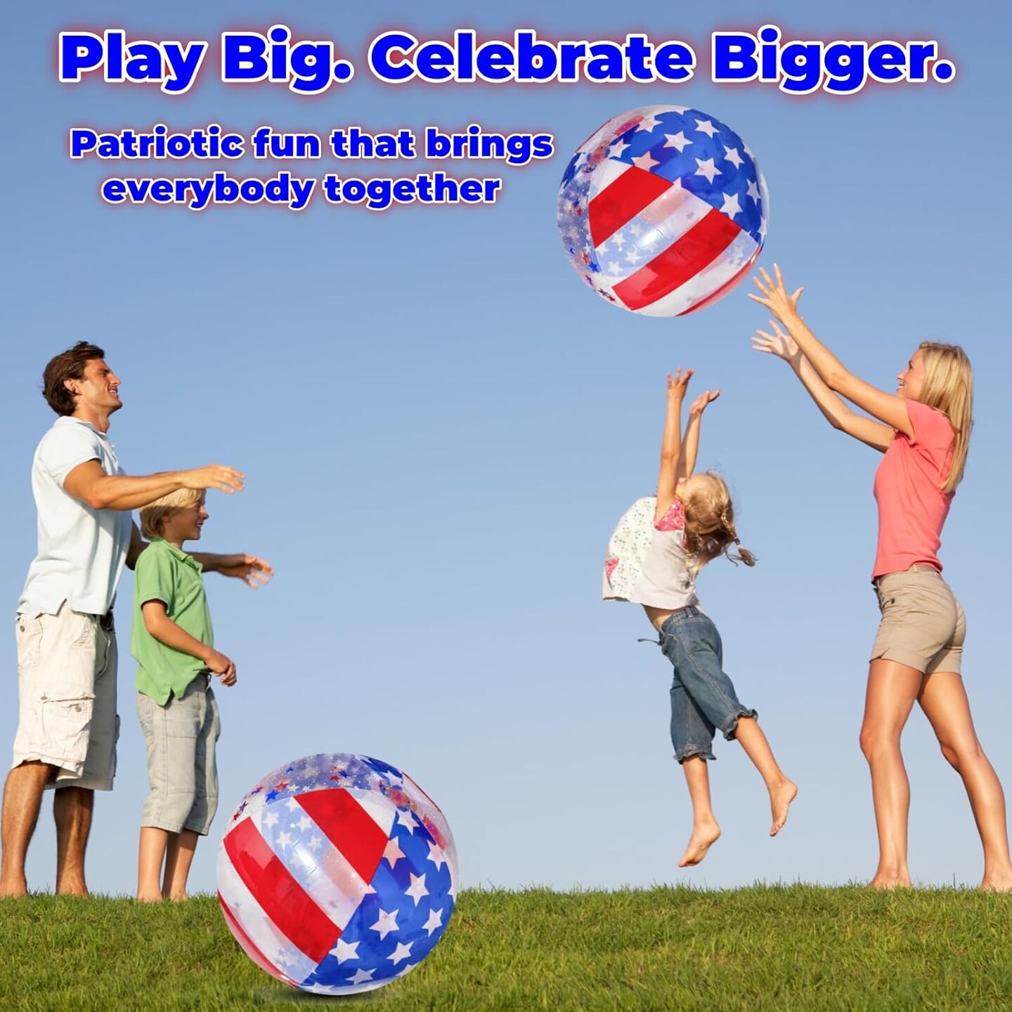 2 Pack Patriotic Inflatable Beach Ball Filled with Stars Confetti