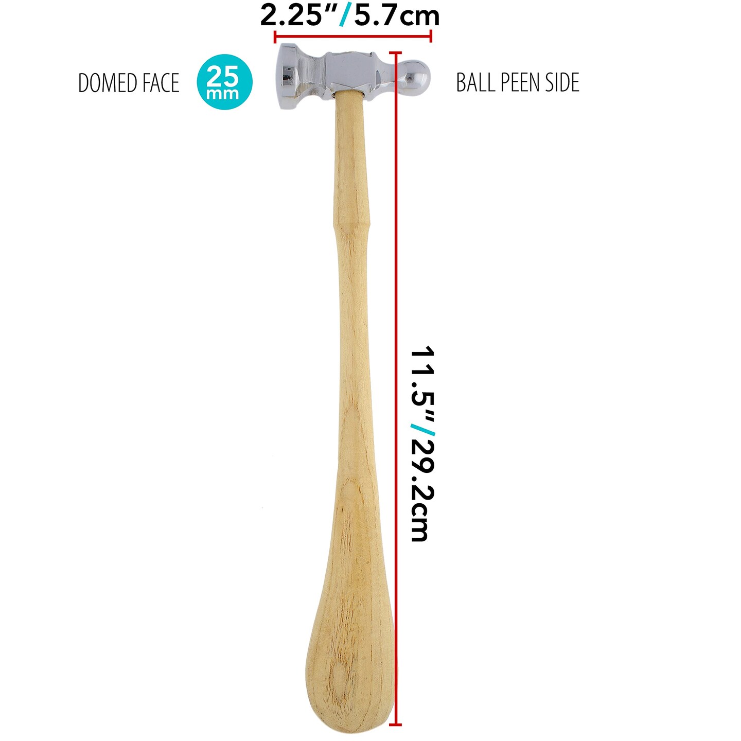 The Beadsmith Two-Sided Chasing Hammer – 11.5 Inches Wooden Handle, 2.25” Steel Head with a 14mm Ball Pein & 25mm Domed Face – Metalwork Tool Used to Add Texture & Dimension to Metalwork