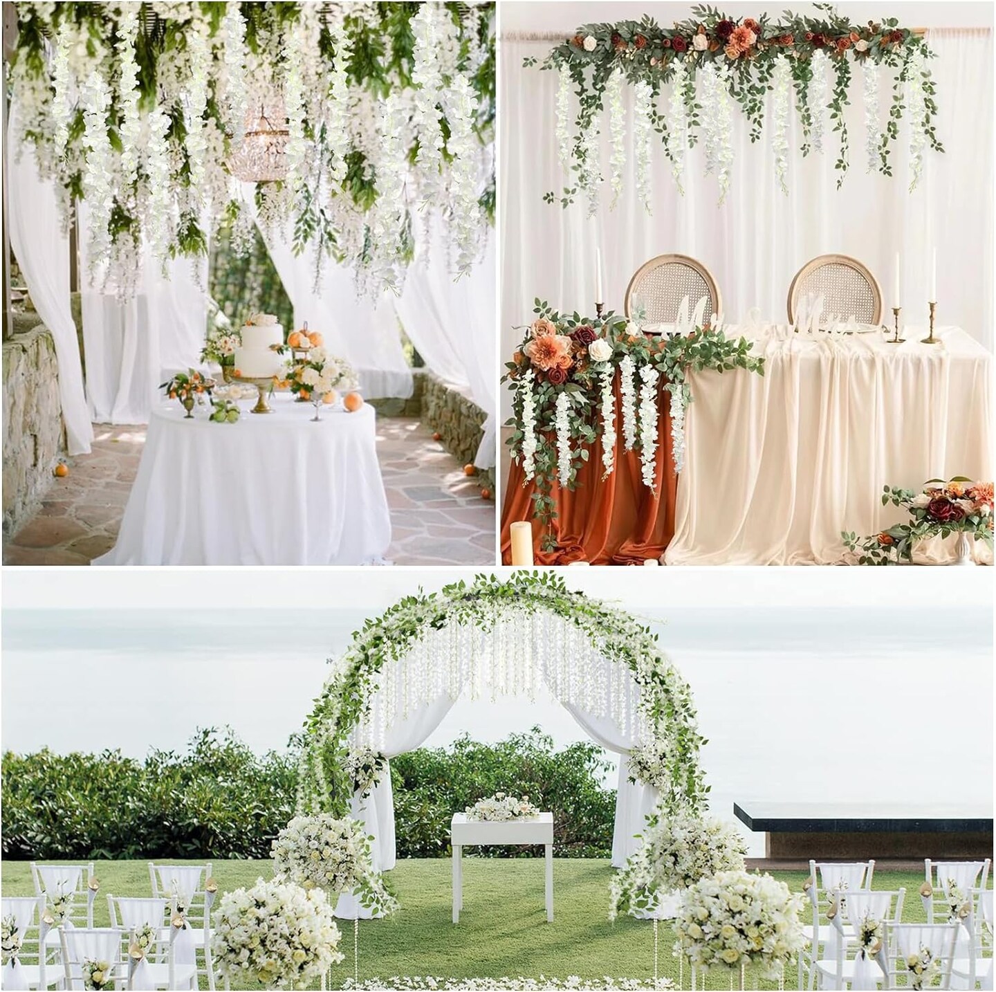 Wisteria Hanging Flowers 24 Pack Fake Flower Garland Artificial Wisteria Vines Decorations,White