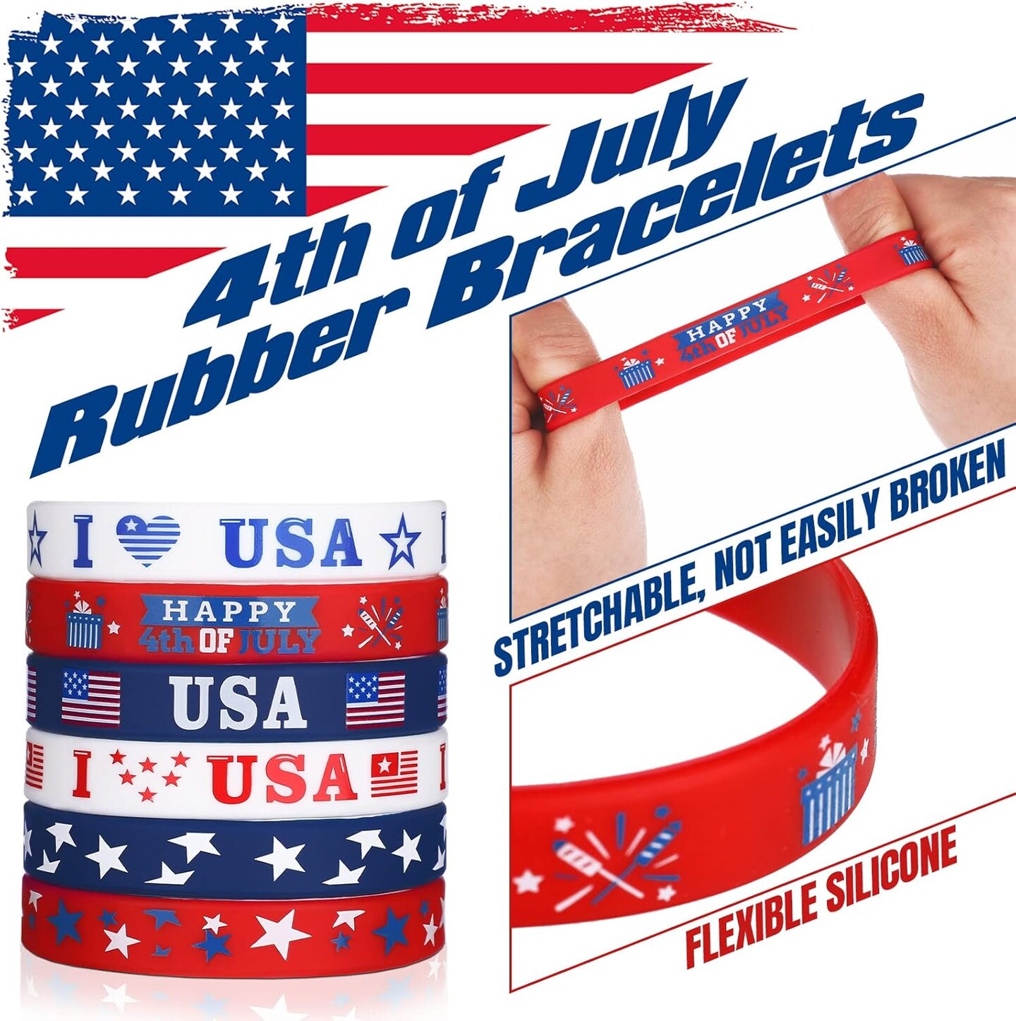 60 Pcs 4th of July Patriotic Bracelets USA American Flag