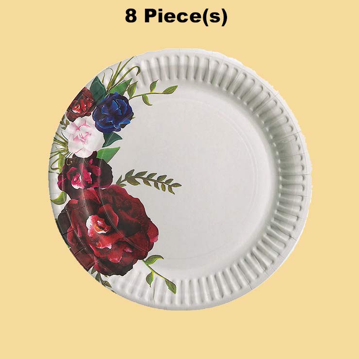 8 Ct. Navy &#x26; Red Floral Paper Dessert Plates Elegant Wedding &#x26; Shower Tableware 7&#x22;