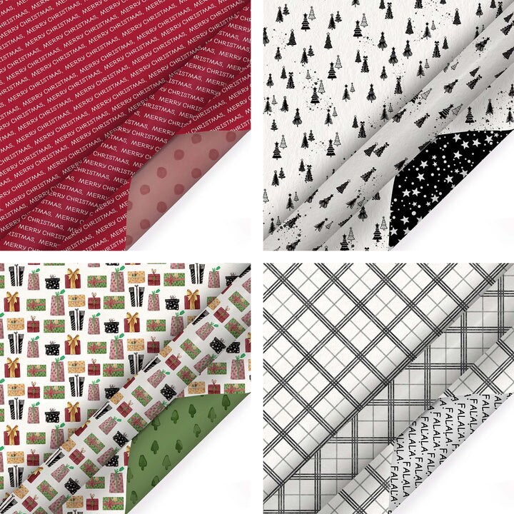 LaRibbons 30&#x22; x 10&#x27; Holiday Reversible Wrapping Paper Bundle (4-pack) | Pretty as a Package