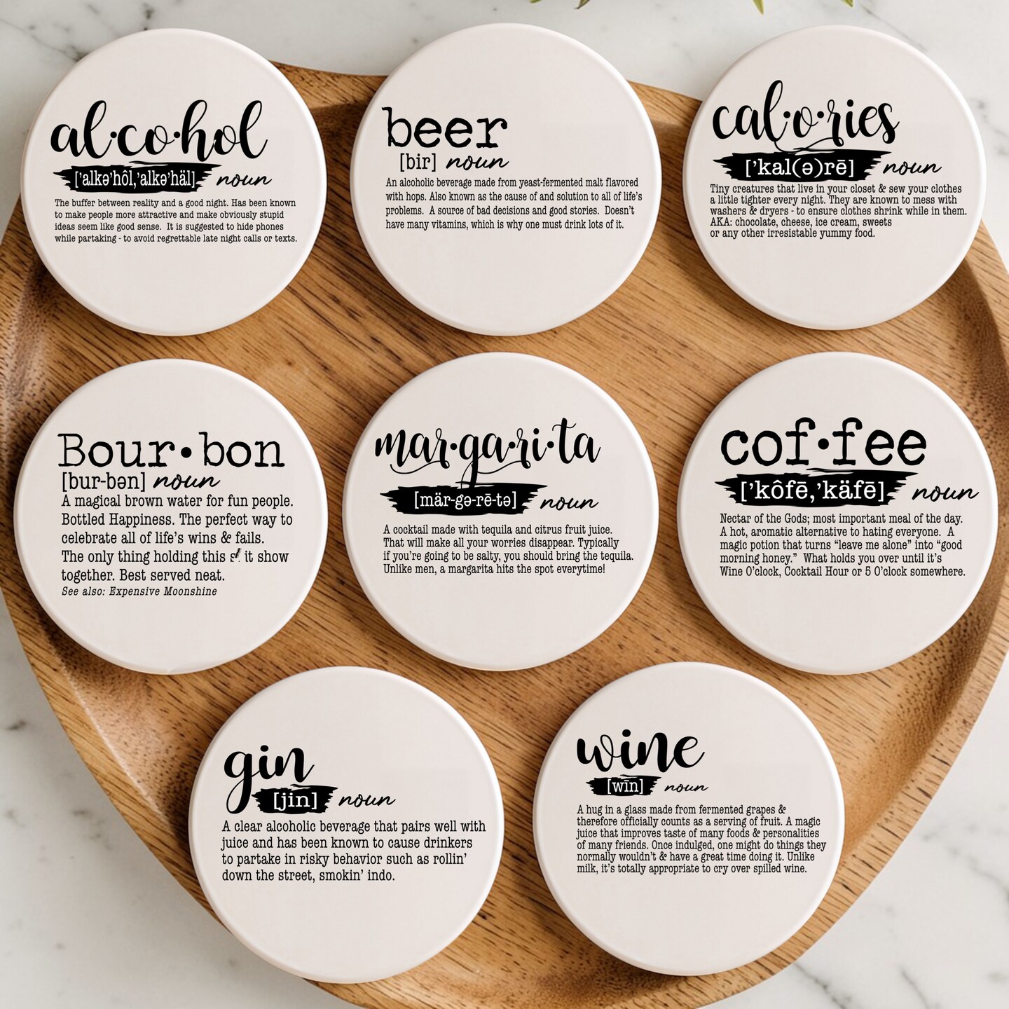 Funny Drink Definition Coaster Set | Bar Cart Ceramic Coasters
