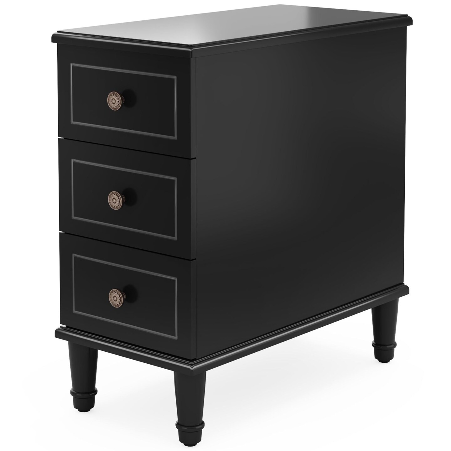 Narrow Wood Nightstand Side Table with 3 Drawers Fully Assembled