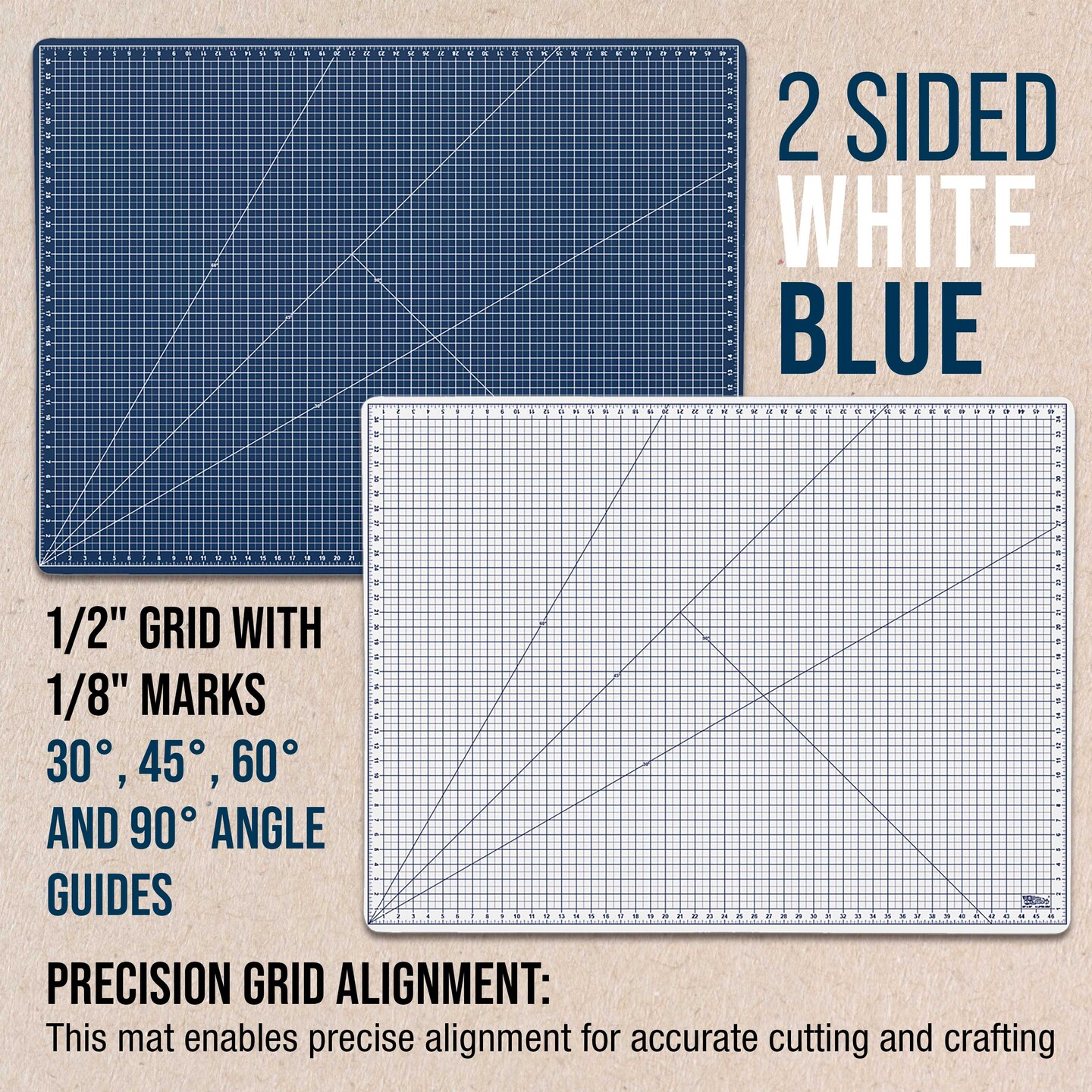 36" x 48" Self-Healing Cutting Mat 5-Ply - Double-Sided White/Blue Craft Mat, Non-Slip Cutting Mats for Crafts, Sewing, Quilting, Scrapbooking
