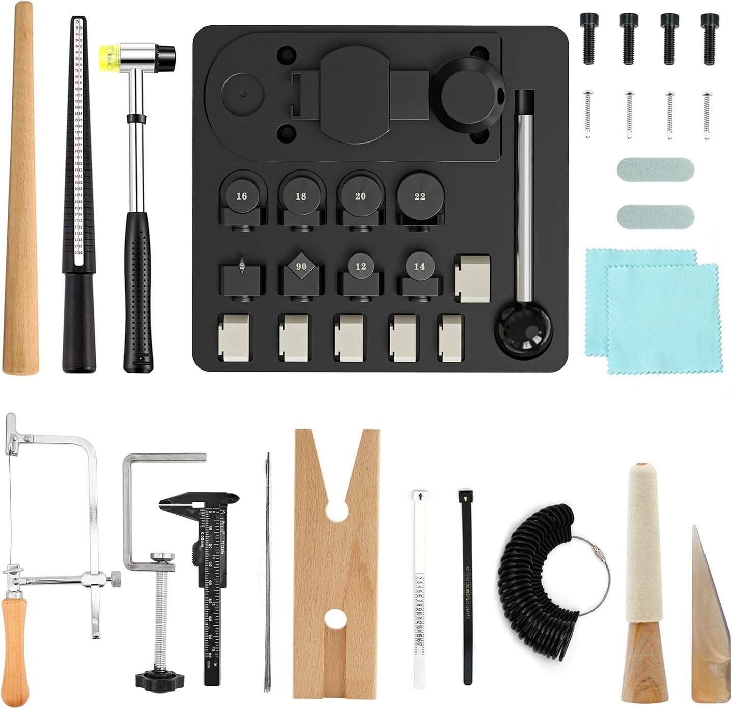 Ring Bender Tool Set – Spoon Ring Maker & Jewelry Bending Kit with Nylon & Iron Dies, Ring Measuring Tools, Hammer & Polishing Cloths for DIY Jewelry Making