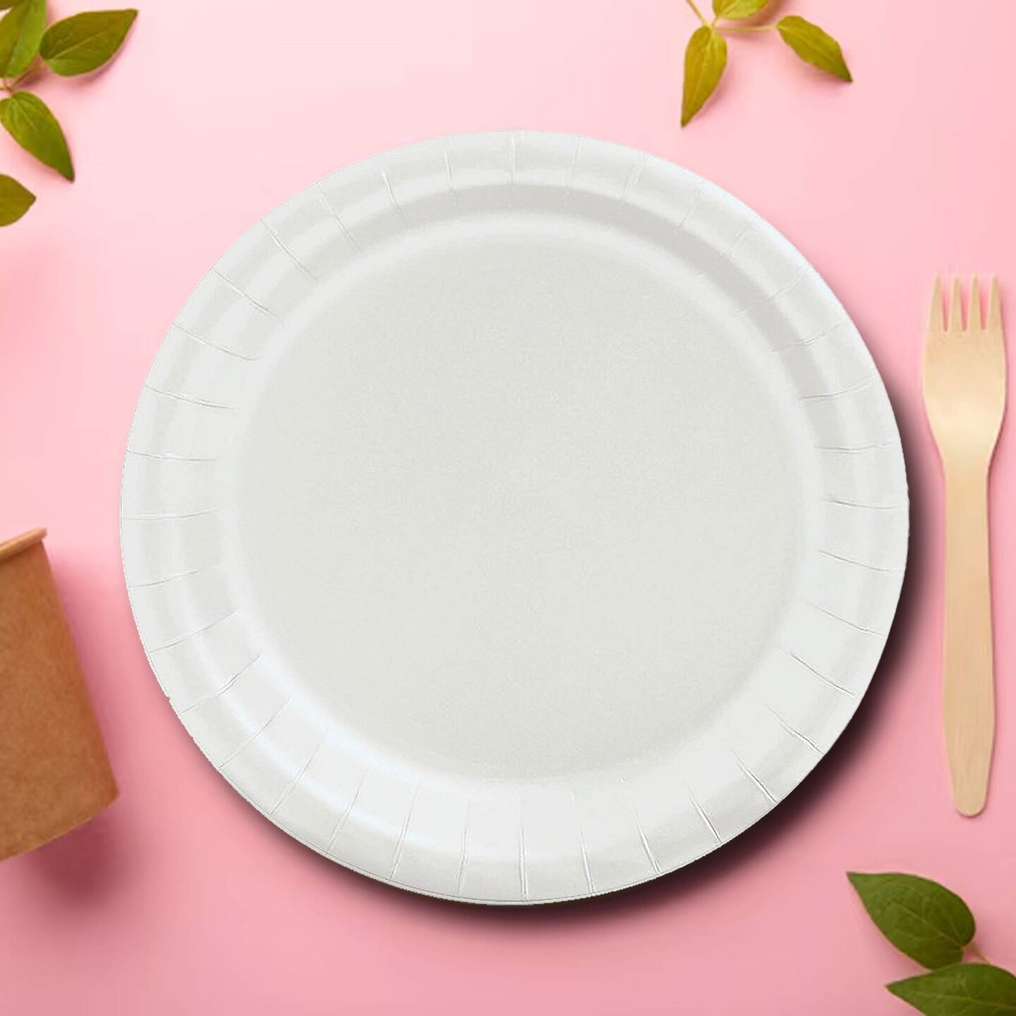 24 Count White Color Paper Plates Round 7 Inch Disposable Party Tableware