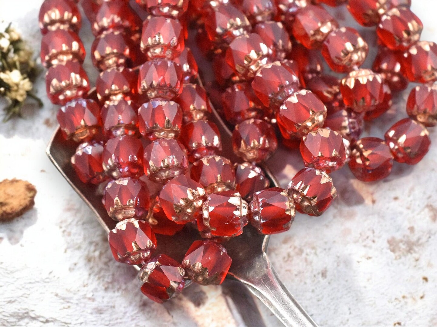 *20* 6mm Copper Washed Cardinal Red Fire Polished Cathedral Beads