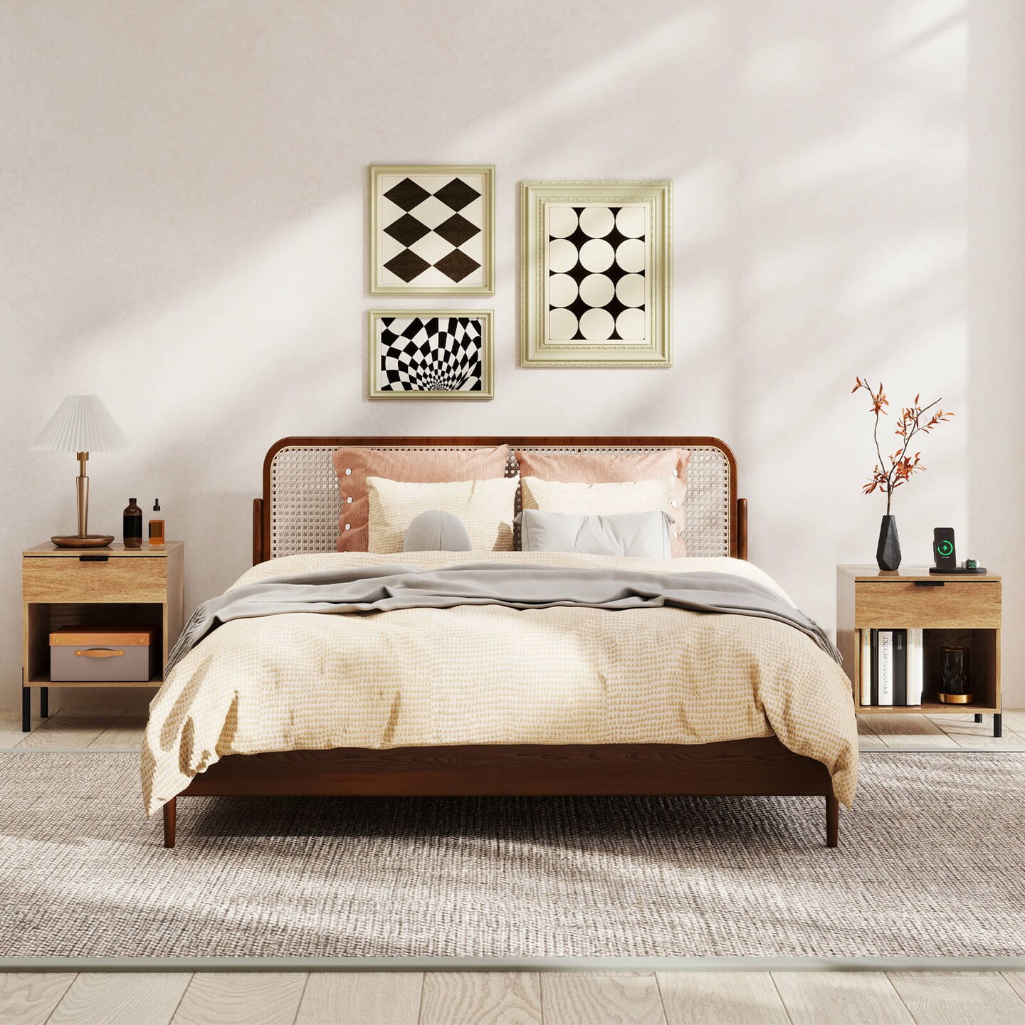 Costway Nightstand with Charging Station Drawer Compartment Modern Side End Table