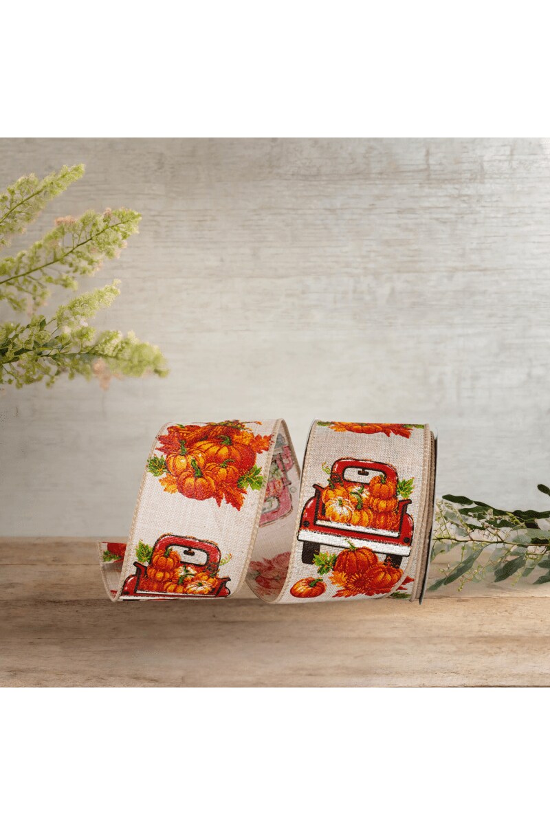 2.5&#x22; Pickup Truck Pumpkin Ribbon: Natural (10 Yards)