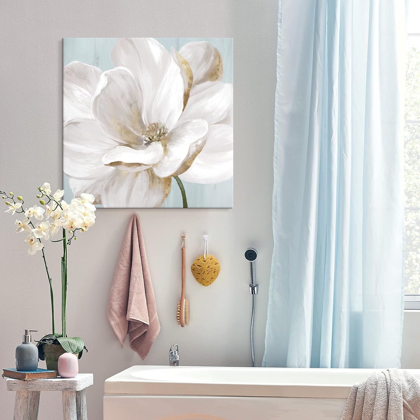 ARTS White Magnolia Wall Art Flower Artwork Floral Canvas (24"x24")