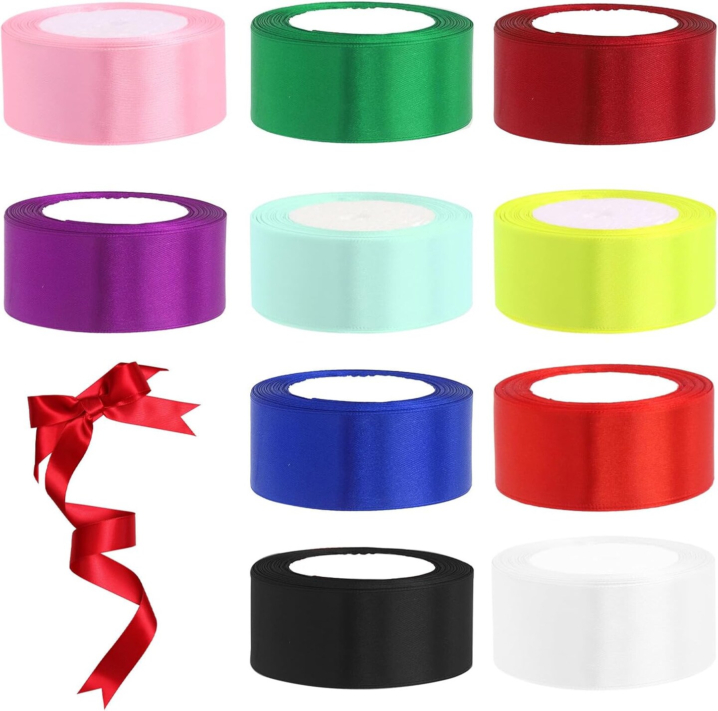10 Rolls 10 Colors 1-1/2" x 25 Yards Single Faced Polyester Ribbon Fabric Satin Ribbon Assortment Kit