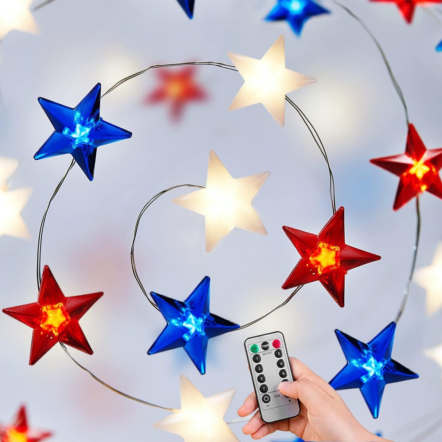 4th of July Decorations Red White and Blue String Lights Battery Operated