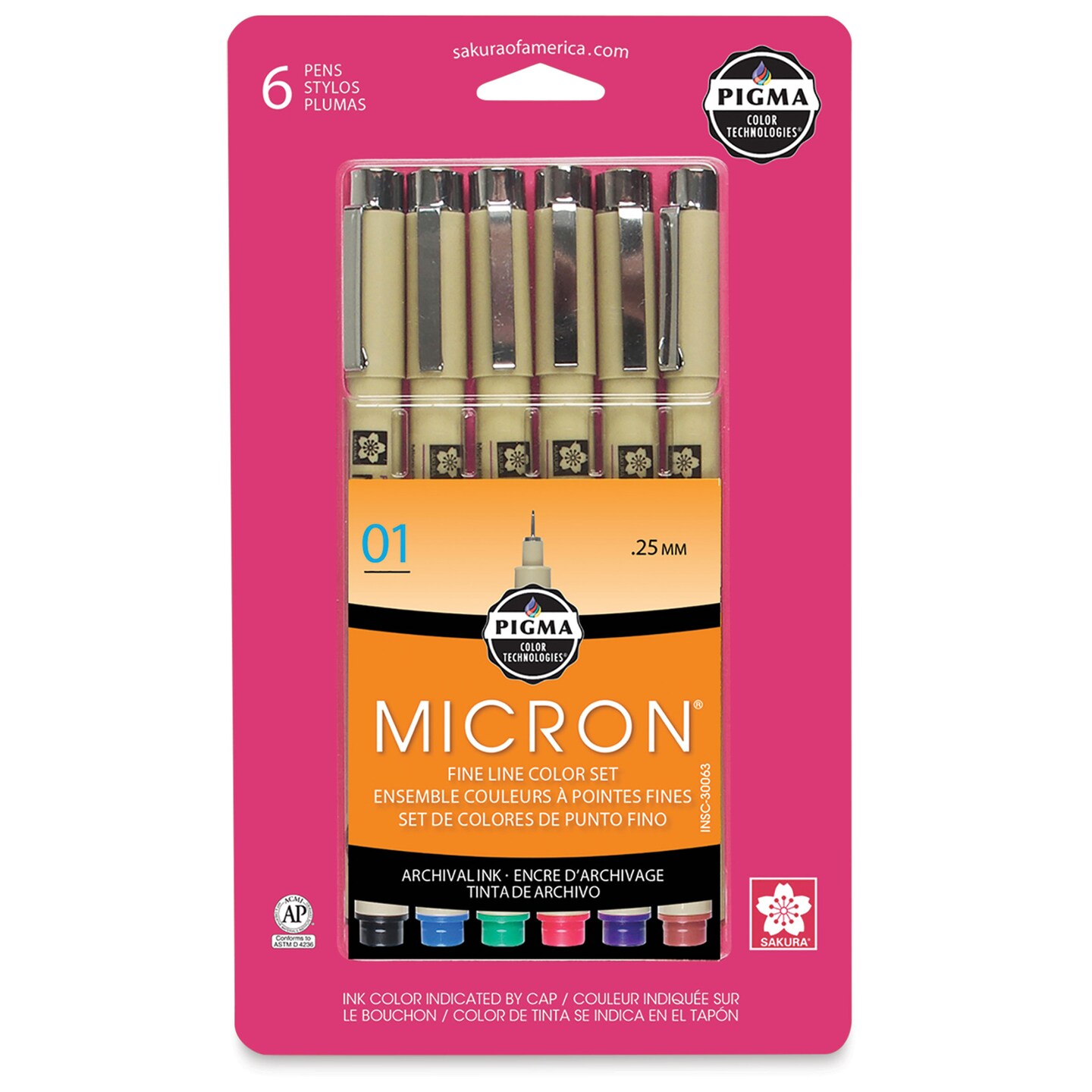 Sakura Pigma Micron Pens - Set of 6, Assorted Colors, 01