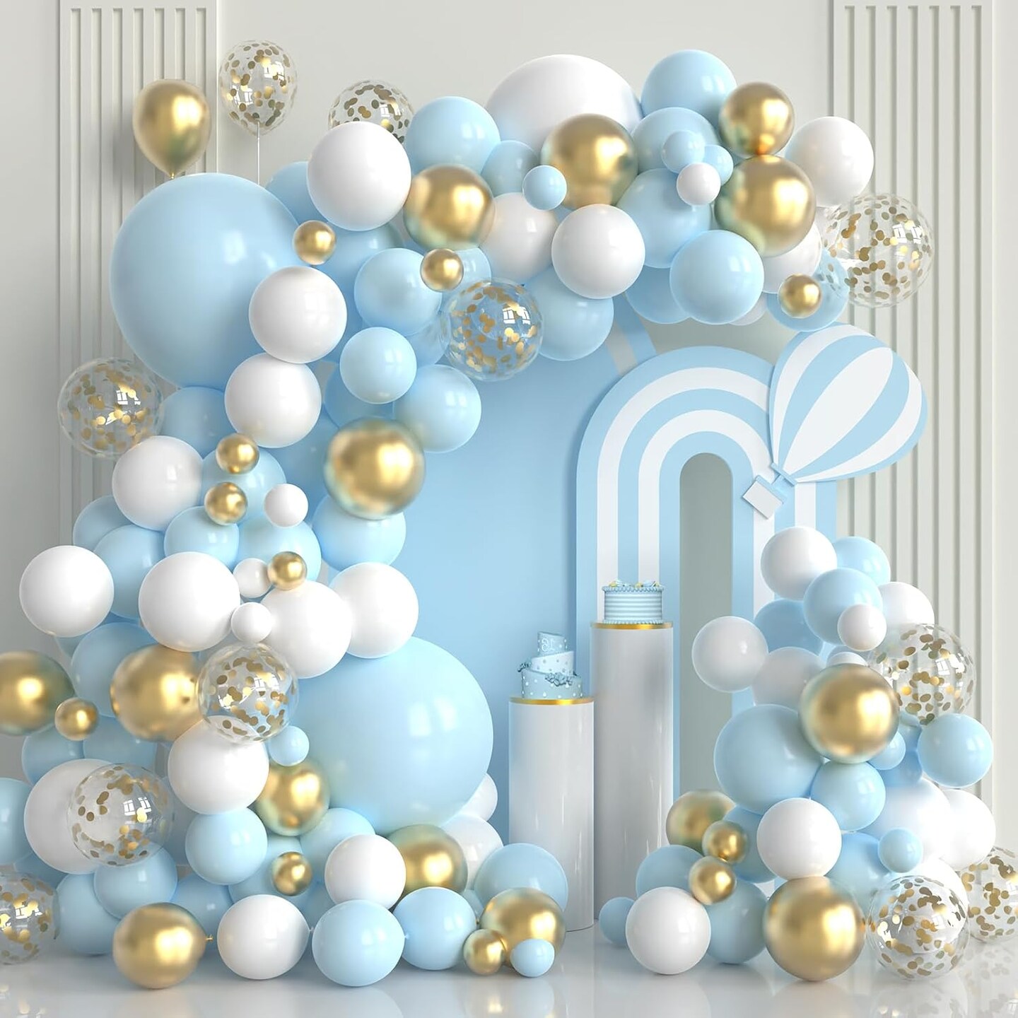Blue and White Gold Balloons,100 pcs Blue White Gold Balloon Garland Arch Kit Metallic Chrome Gold Ballons