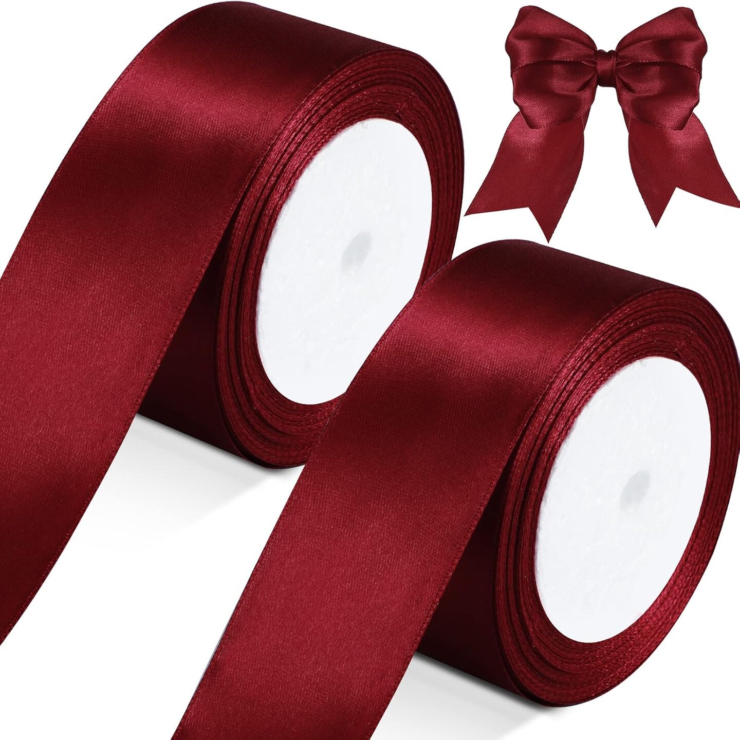 2 Rolls Burgundy Ribbon 50 Yards 1.5 Inches Wide Double Faced Polyester Solid Satin Ribbon