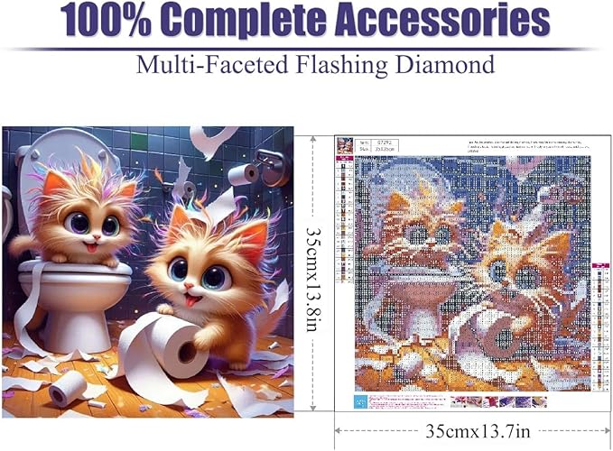 Cats Diamond Painting Kits for Adults, Adults Diamond Art Painting Kits, 5D Diamond Art Kits for Beginner, DIY Fun Full Drill Gem Art Kits for Home Wall Decor 14X14 Inch