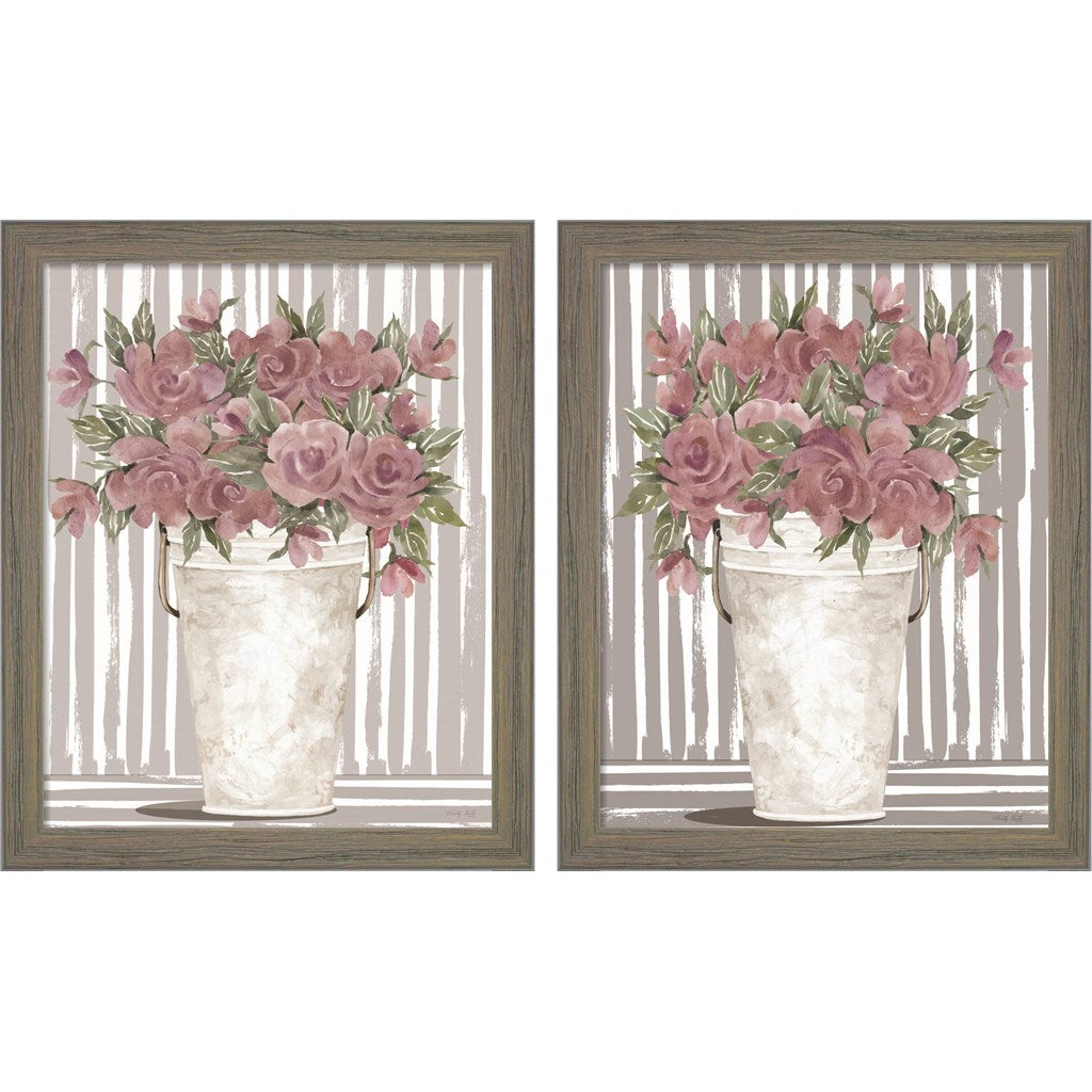Pink Posies by Cindy Jacobs, 2 Piece Rustic Gray Framed Art Set, Size ...
