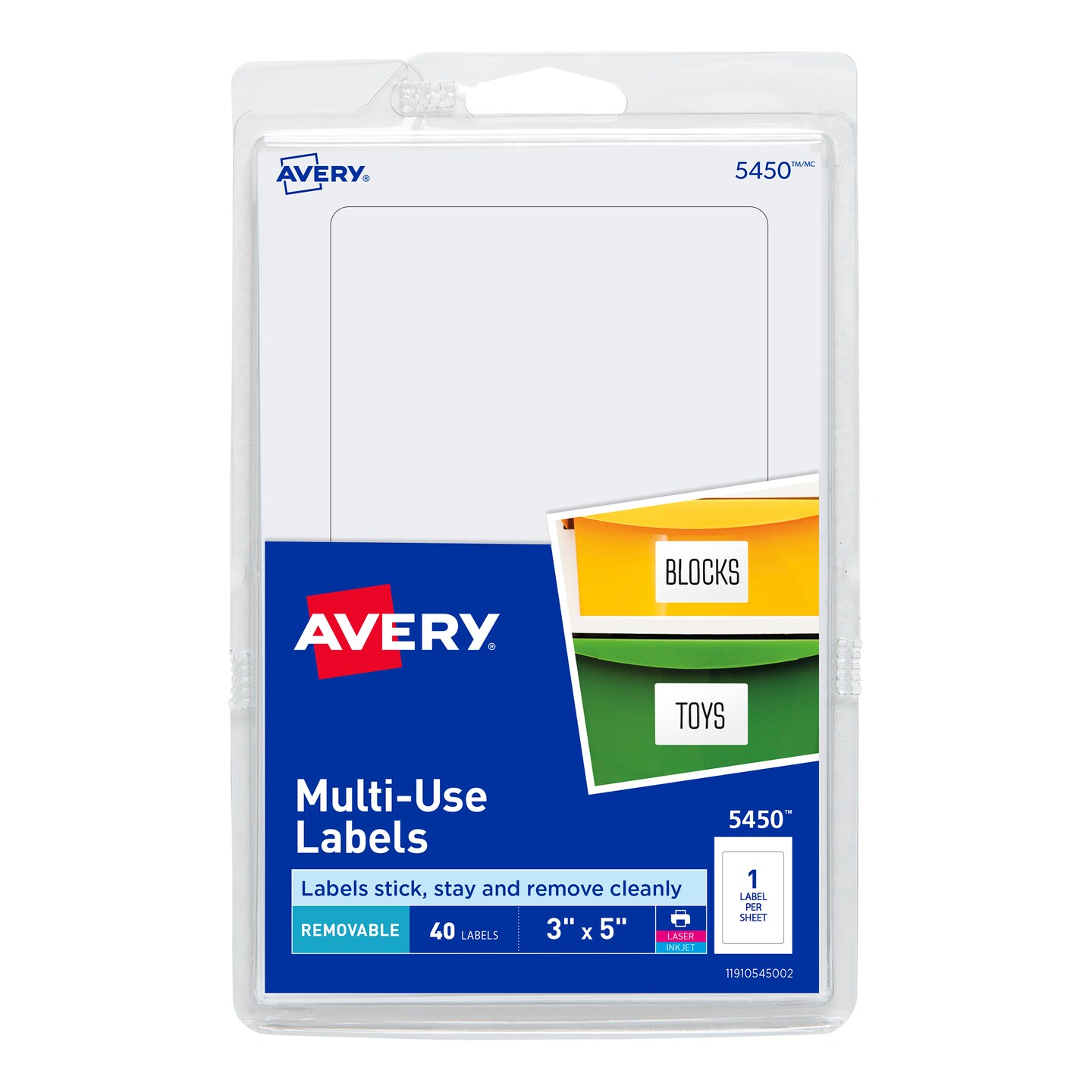 Avery Removable Labels, Removable Adhesive, 3&#x22; x 5&#x22;, 40 Labels (5450)