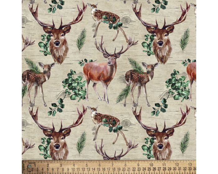 Stag and Doe Birchwood Cotton Fabric | By the Yard | Sewing and Crafting | 44 inches wide