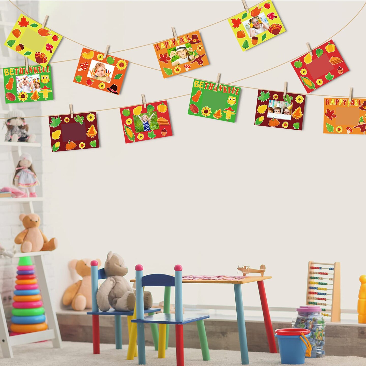 chiazllta 30 Packs Fall Picture Frame Craft Kits for Kids, DIY Thanksgiving Pumpkin Maple Leaf Turkey Craft Autumn Holiday Art Favor Home Class Kindergarten Game Activities