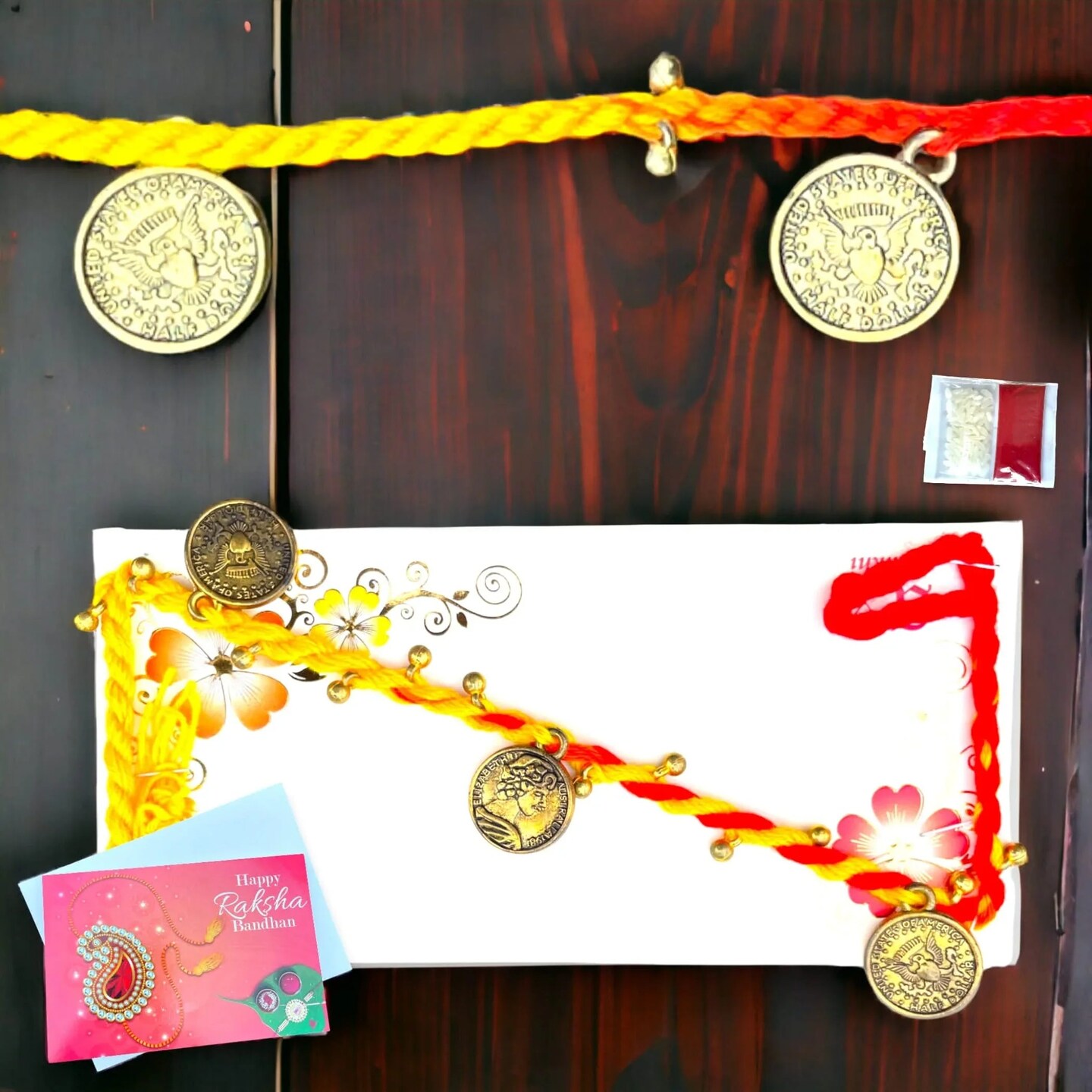 2 CT Golden Pendent Rakhi, Rakhi for Brother, Rakhi for Sister, Rakhi Card, Rakhi Bracelet, Rakhi Gift, Raksha Bandhan, Handmade Rakhi Gifts
