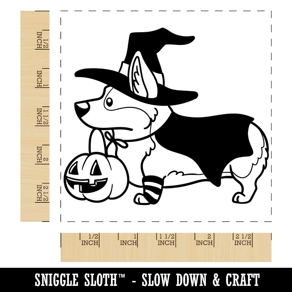 Corgi Trick-or-Treating Witch Costume Halloween Square Rubber Stamp for Stamping Crafting