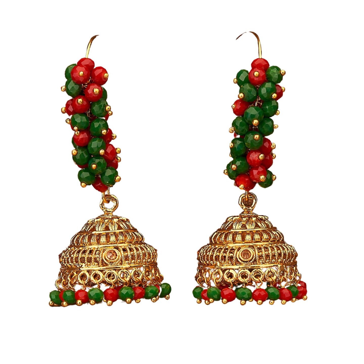 Indian Jhumka Earrings for Women - Faux Pearl Hoop Jhumka Earrings Meenakari Jhumkas with Gold Platting Bollywood Style Dangle Drop Earring Ethnic Chandbali Jewelry for Bride Gift for Her