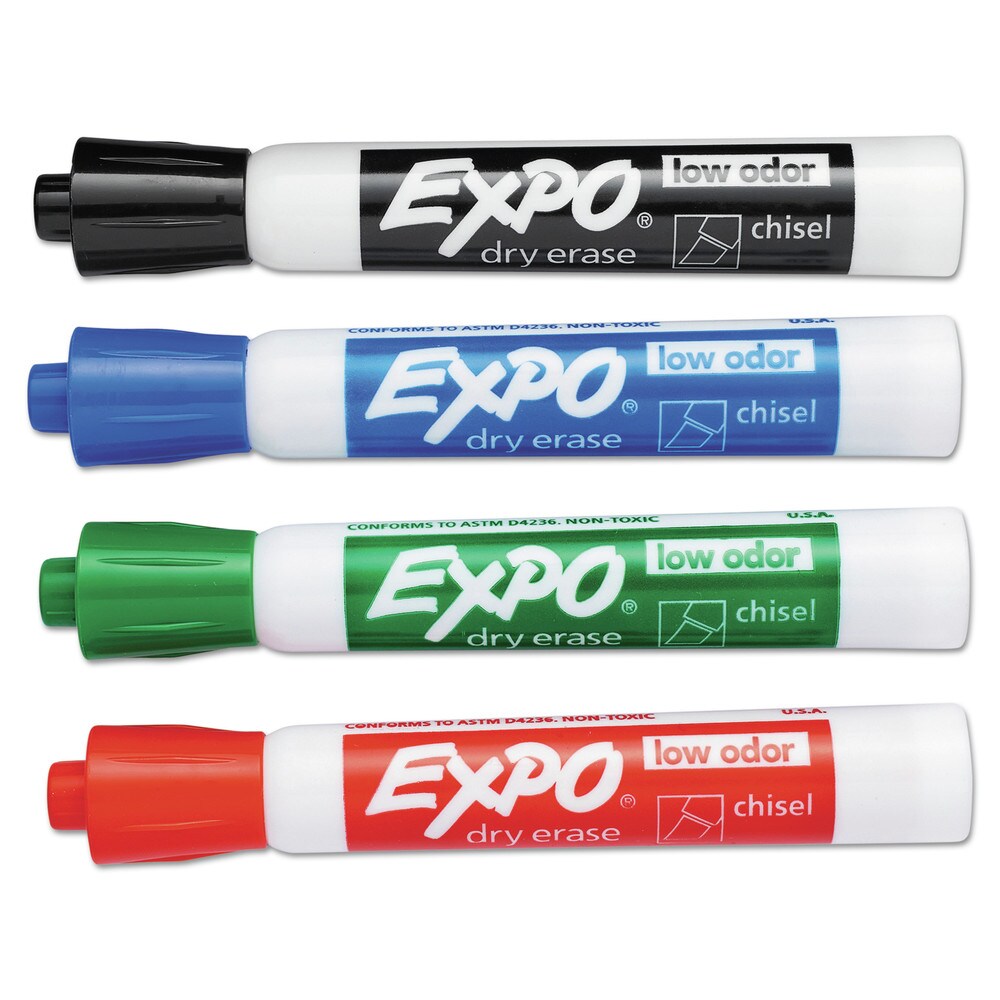 EXPO Broad Chisel Tip Low-Odor Dry-Erase Marker - Assorted Colors (4/Set)