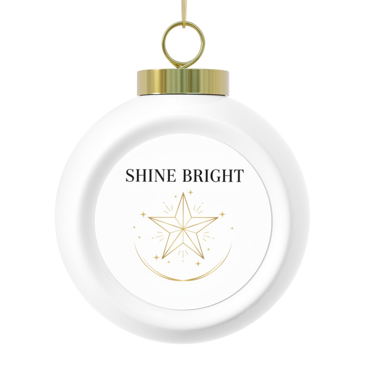 Ceramic Christmas Ball Ornament with Shine Bright Text - Bells / Round / 2.5" × 3"