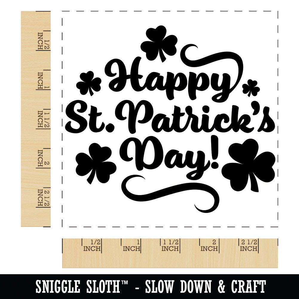 Happy Saint Patrick's Day with Shamrocks Square Rubber Stamp for Stamping Crafting