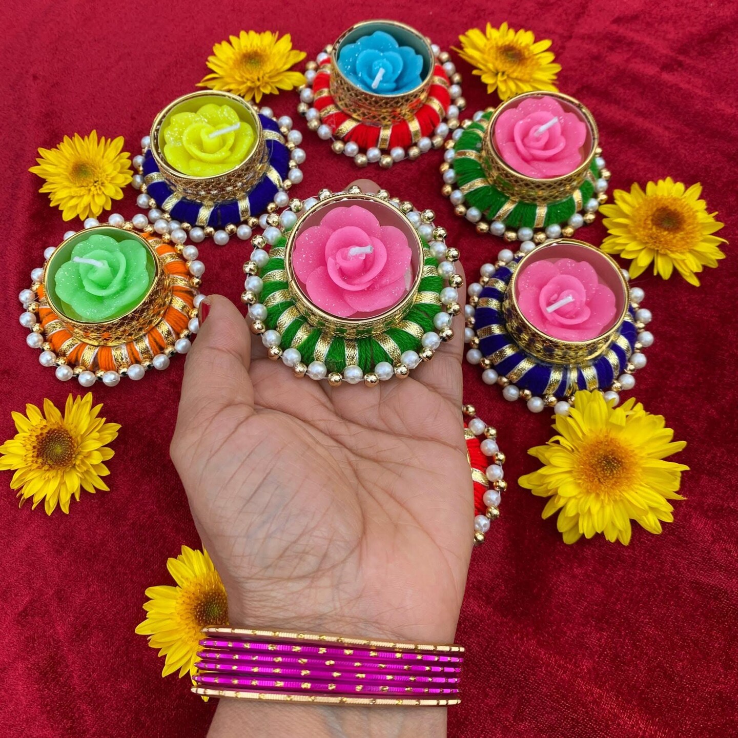 Pearl Candle Holder, Rangoli Indian Diya T-light Stand for Centerpiece, Dining Table, Home & Temple Decor – Festival of Light, Diwali, Christmas, Thanksgiving & Housewarming Gift